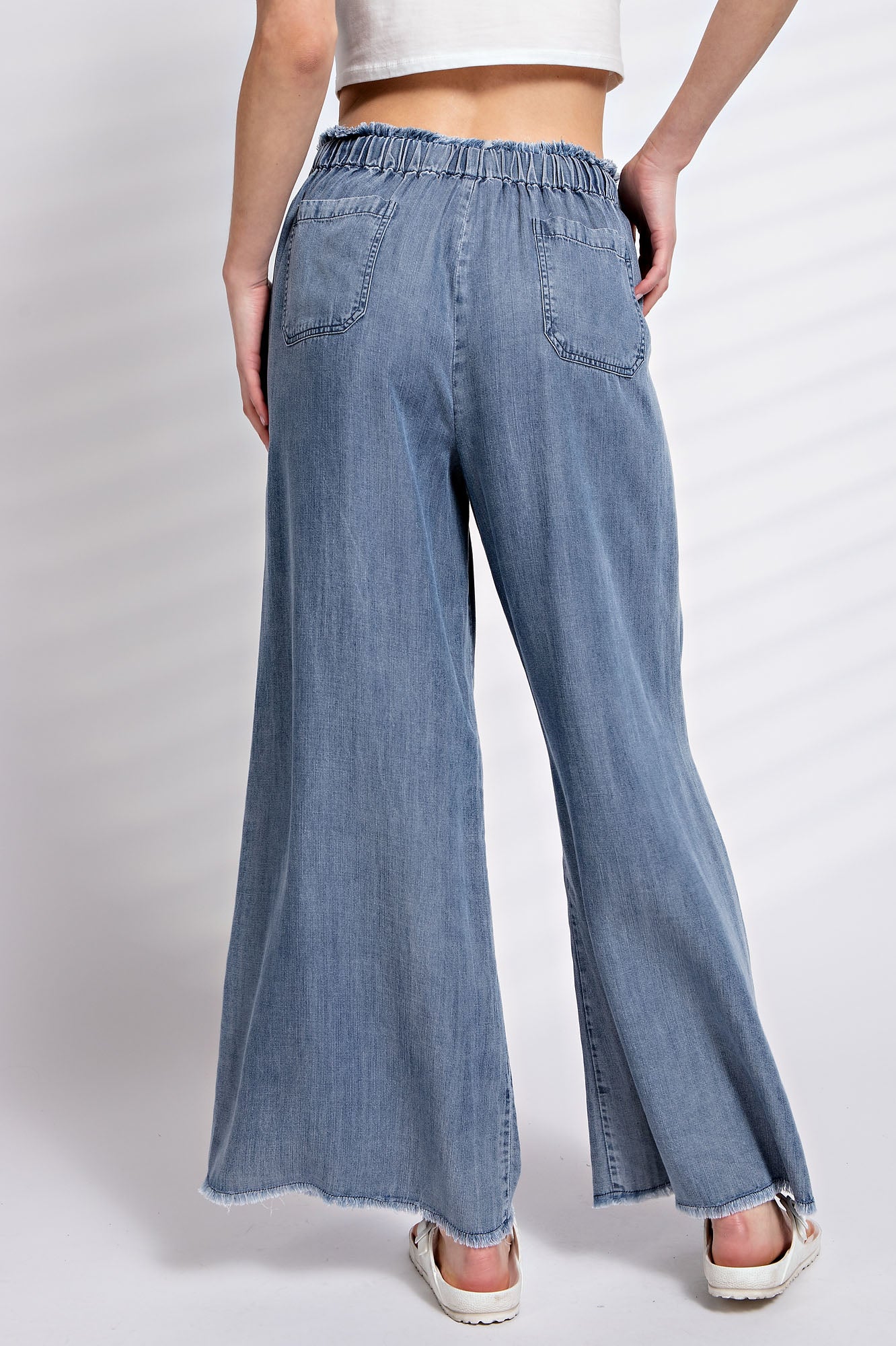Easel Wide Leg Pants in Washed Denim-LAST Item- MED