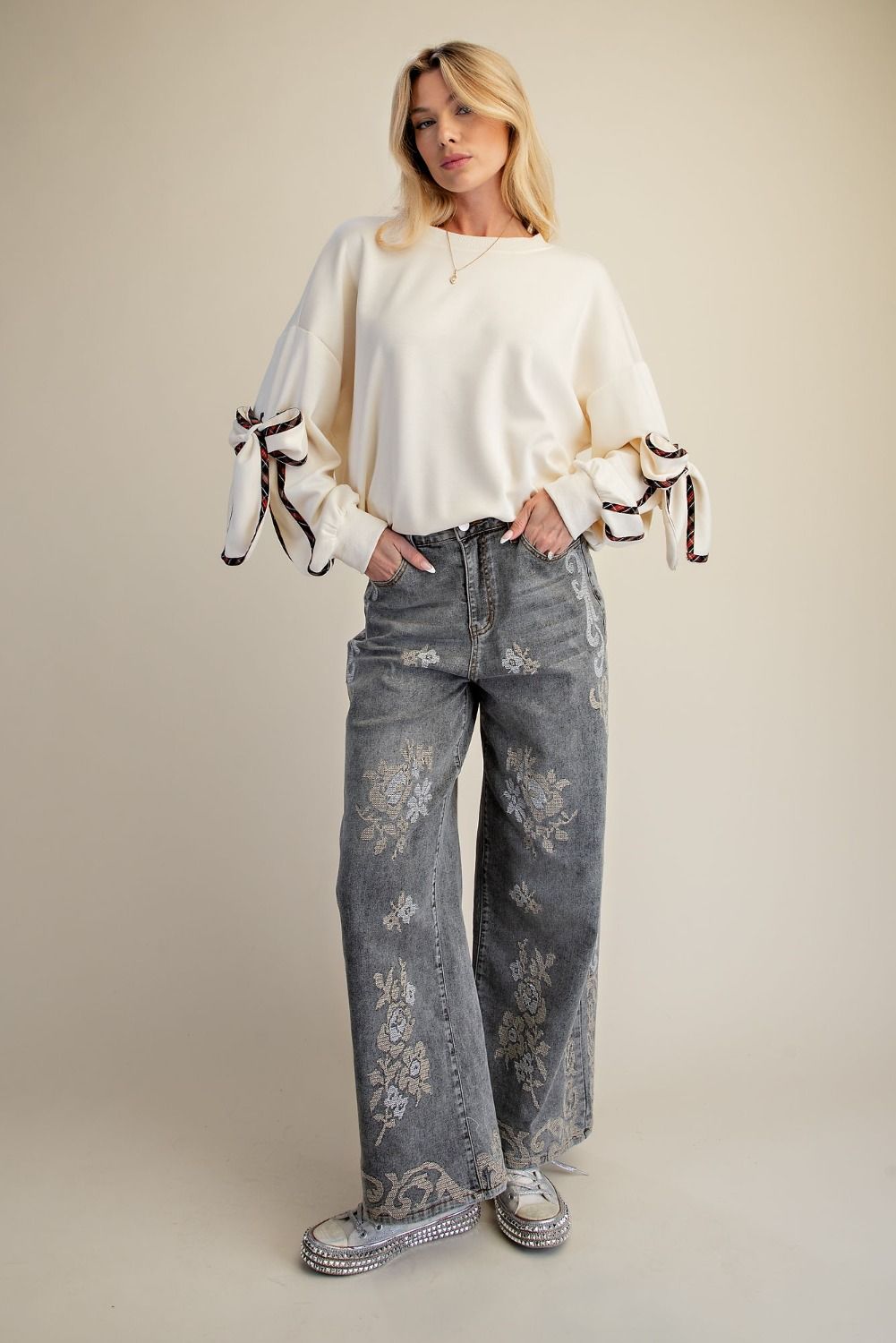 Easel's Embroidered Jeans - Ash