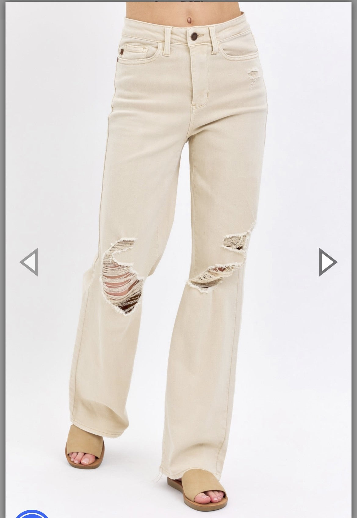 Judy Blue High Waist Distressed Flares-Bone