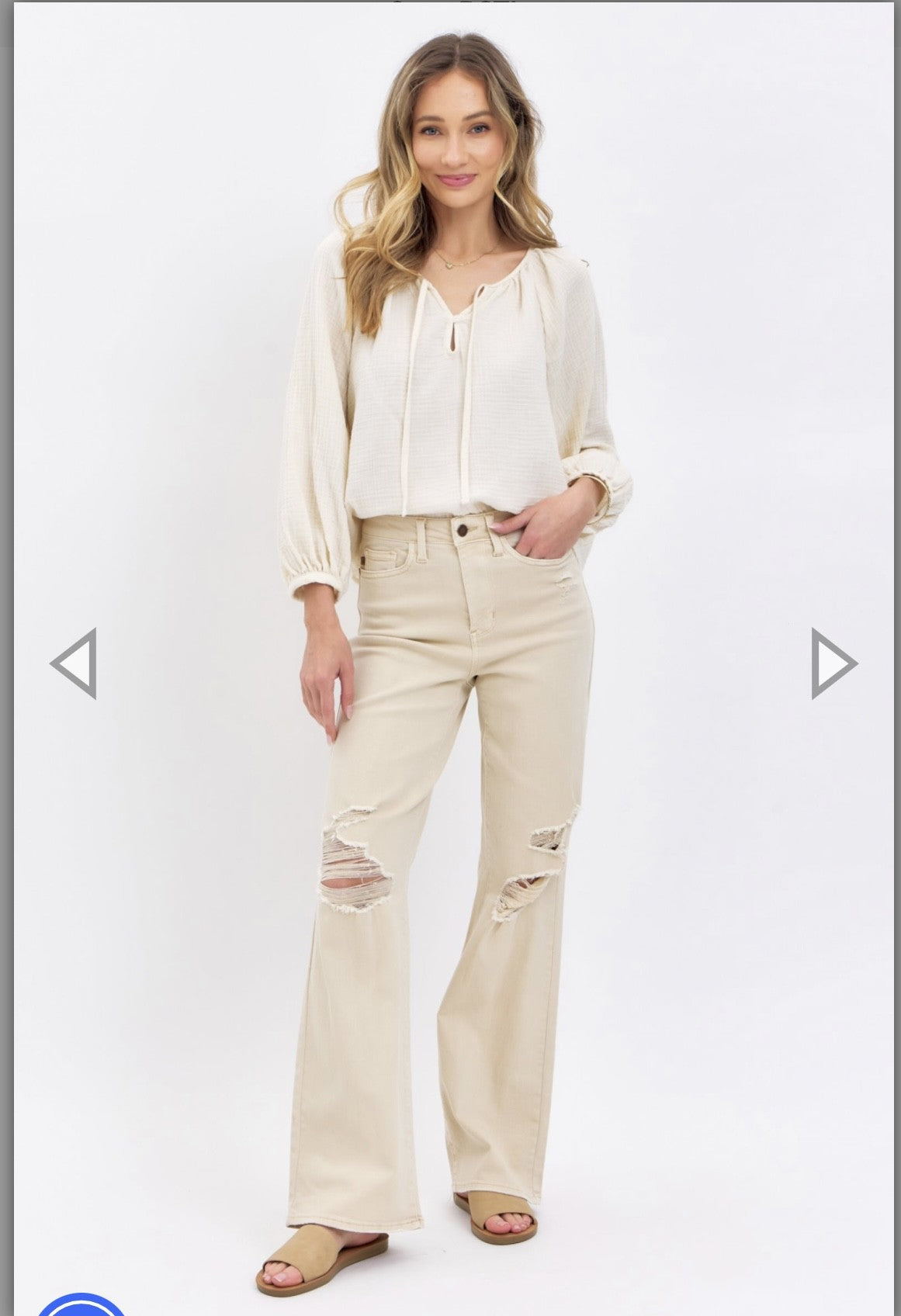 Judy Blue High Waist Distressed Flares-Bone
