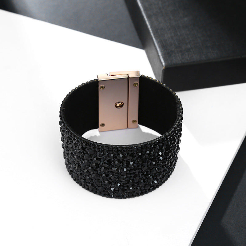 Wide Band Black Rhinestone Cuff Bracelet