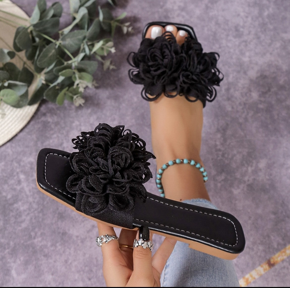 Black Ruffle Sandals
