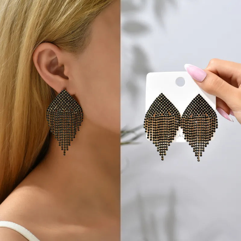 Black Rhinestone Drop Earrings
