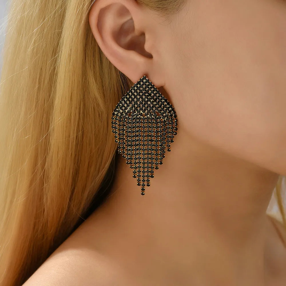 Black Rhinestone Drop Earrings