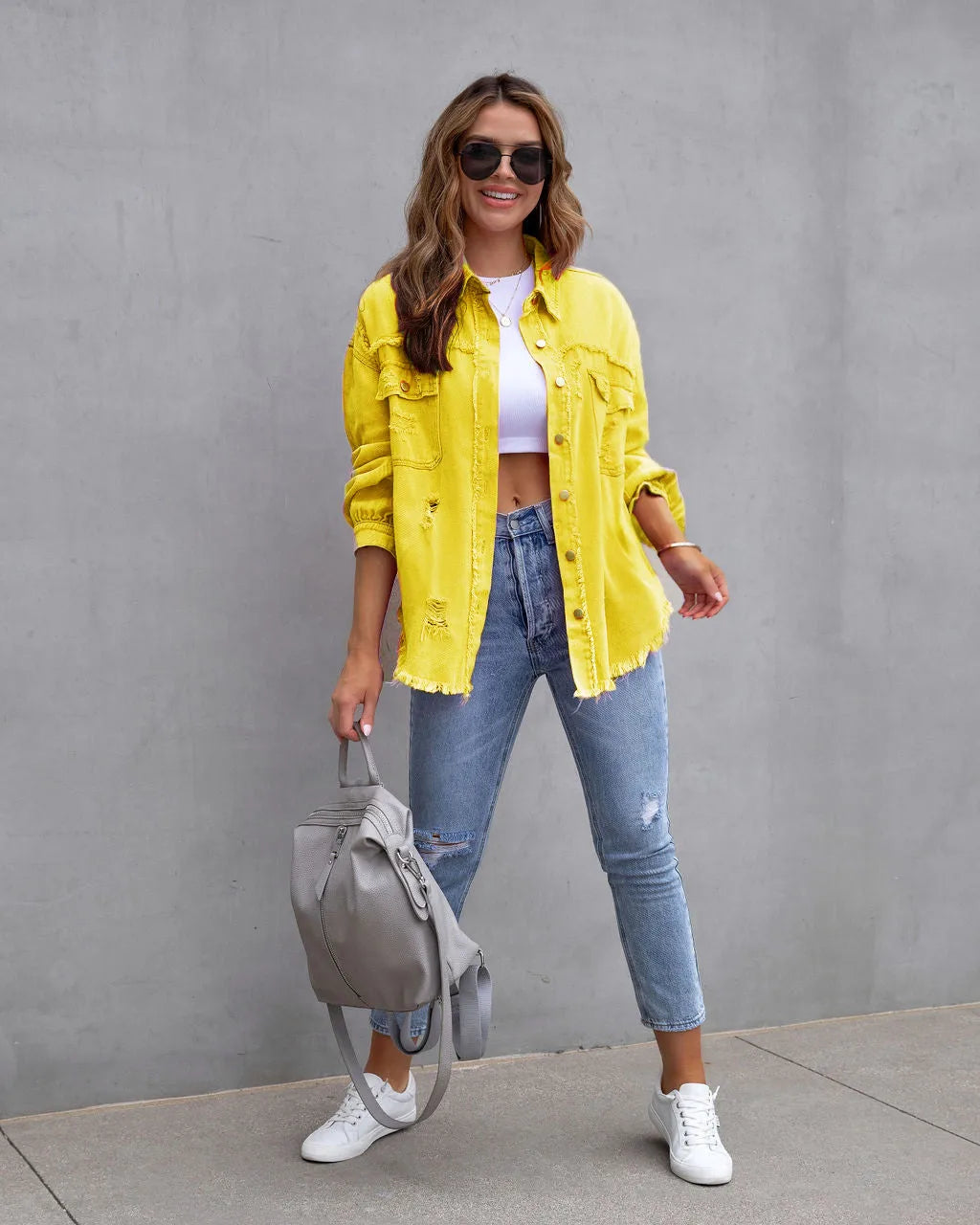 Yellow Yum Distressed Shacket-LAST ONE-MEDIUM