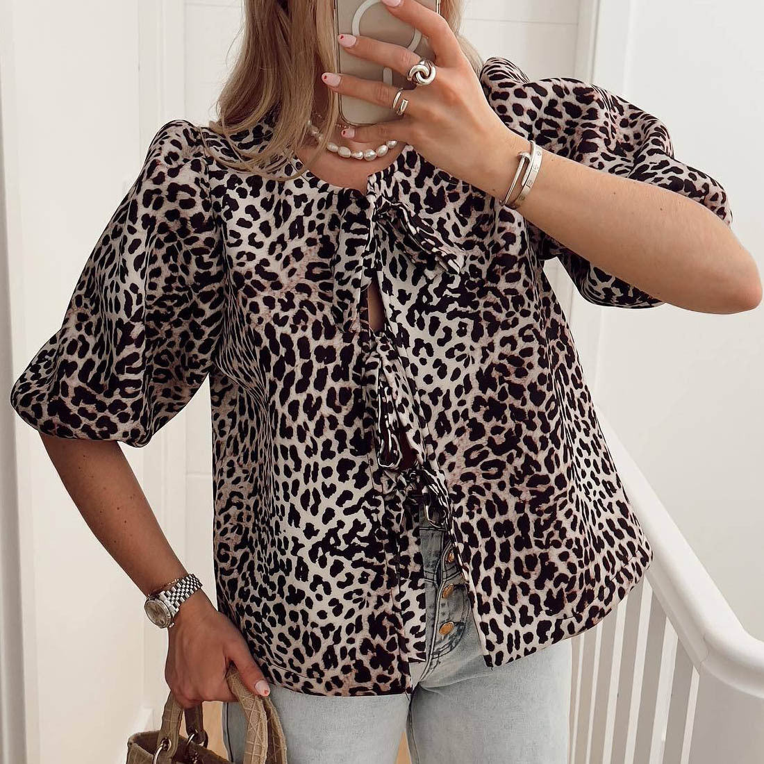 Laya Leopard Tie Front Top