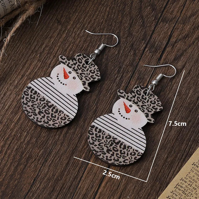 Leopard Print Snowman Earrings