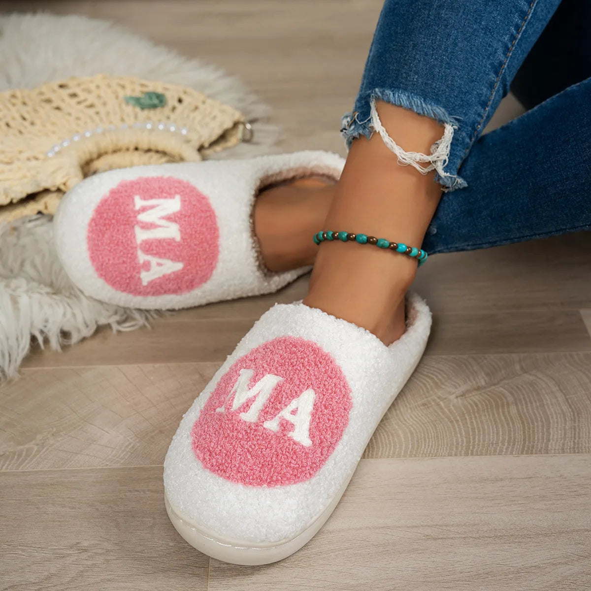 Mama Slippers-Pink Background