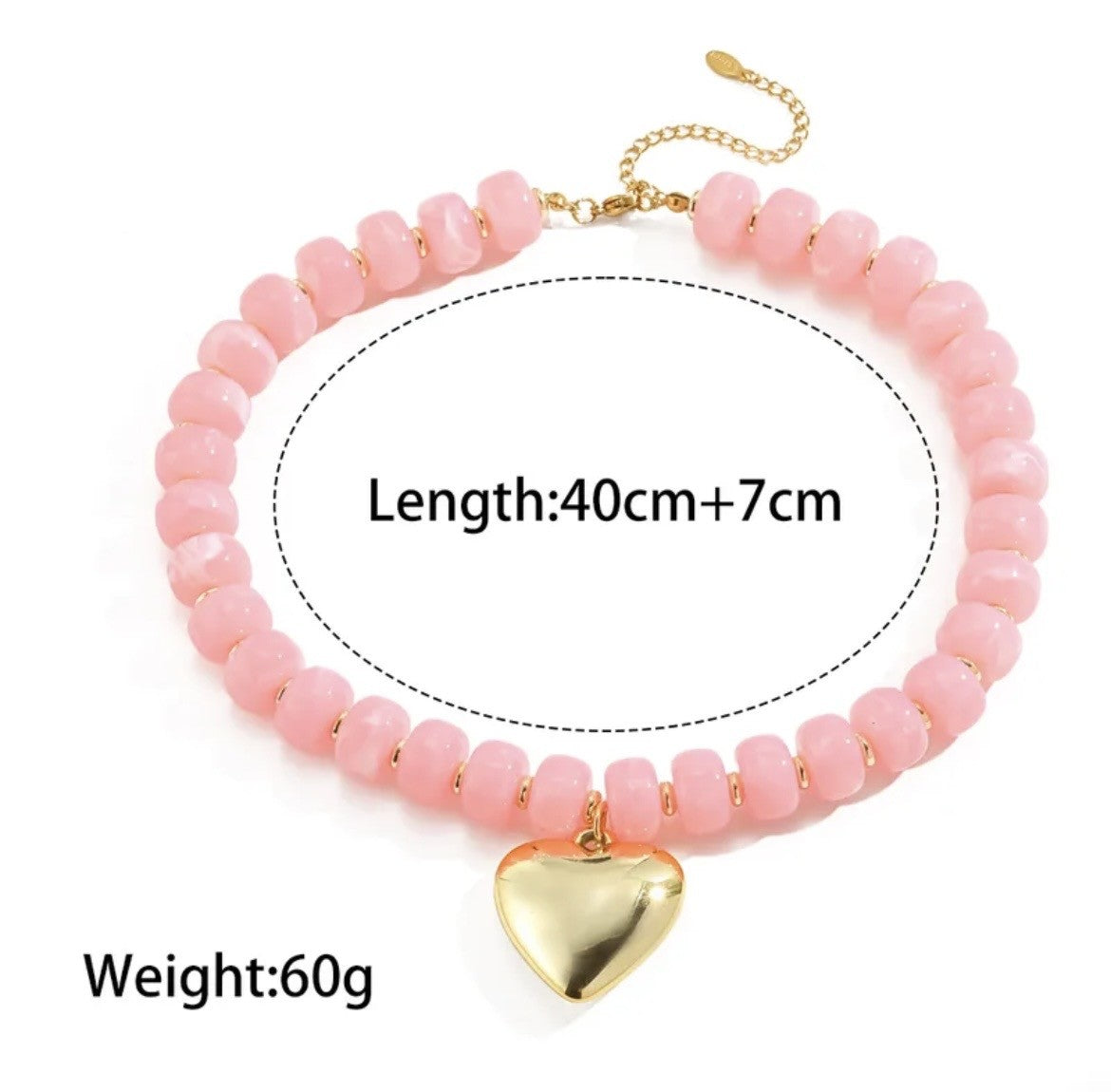 Pink Necklace with Gold Heart