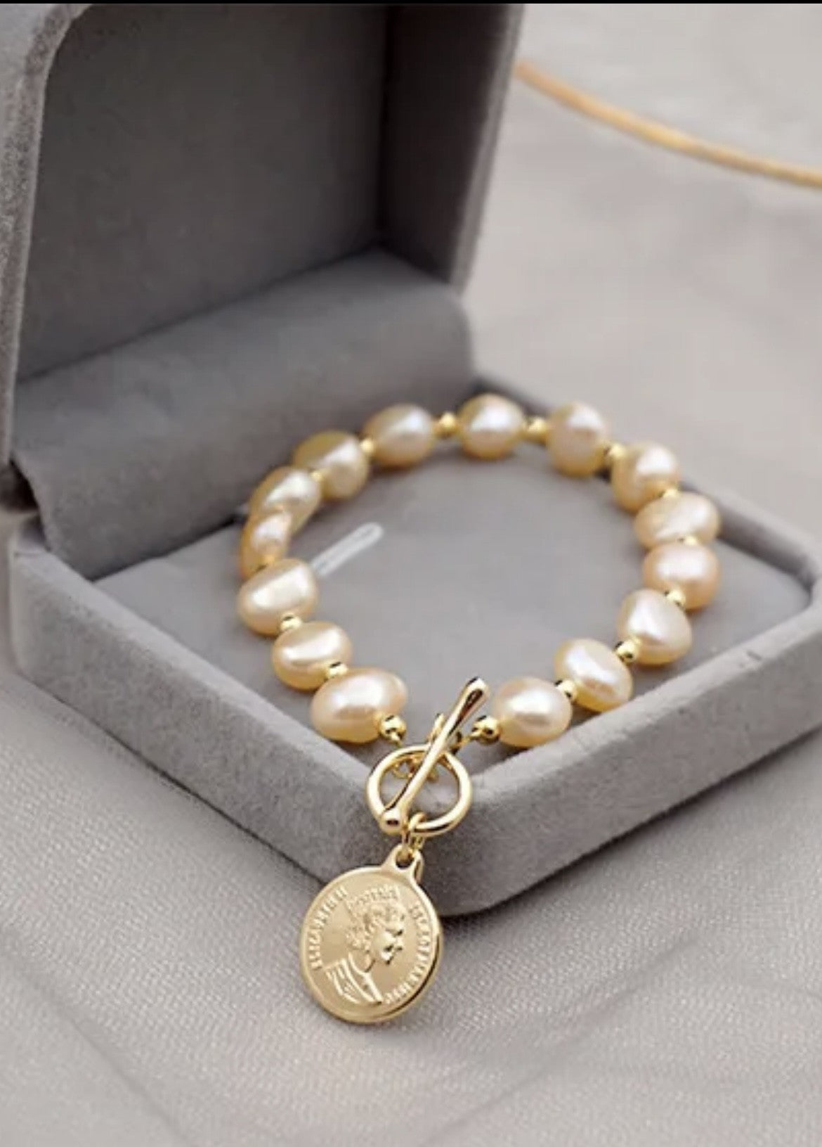 Pink Pear Bracelet with Gold Charm