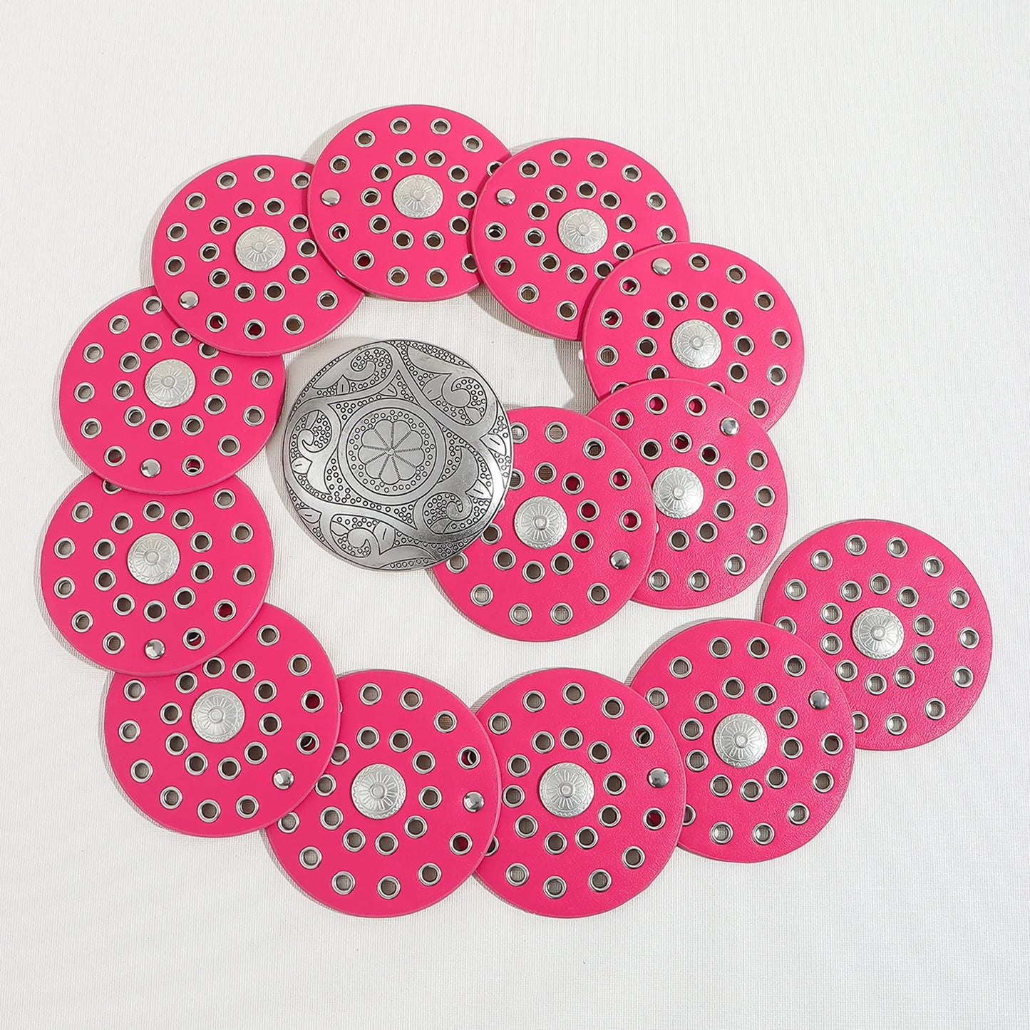 Retro Style Belt-Hot Pink with Silver Buckle