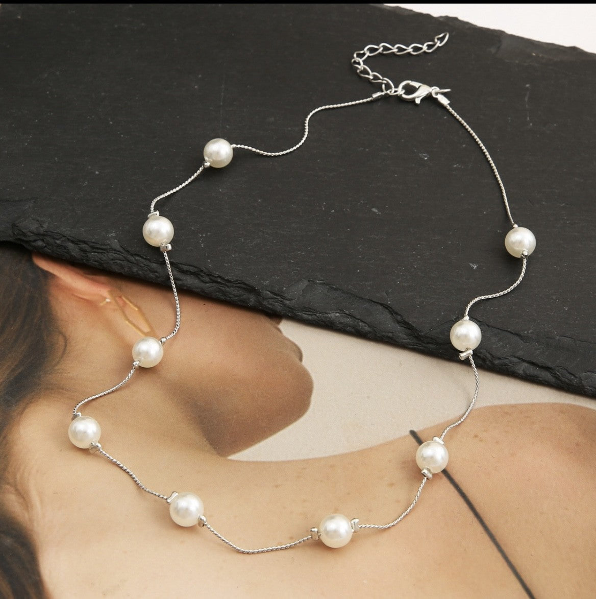 Delica Pearl Necklace-Silver
