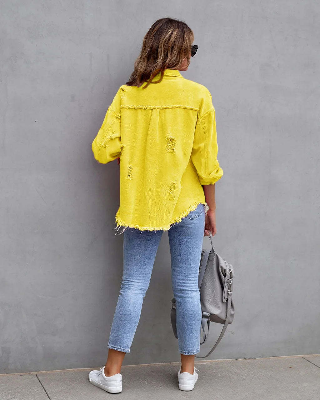 Yellow Yum Distressed Shacket-LAST ONE-MEDIUM