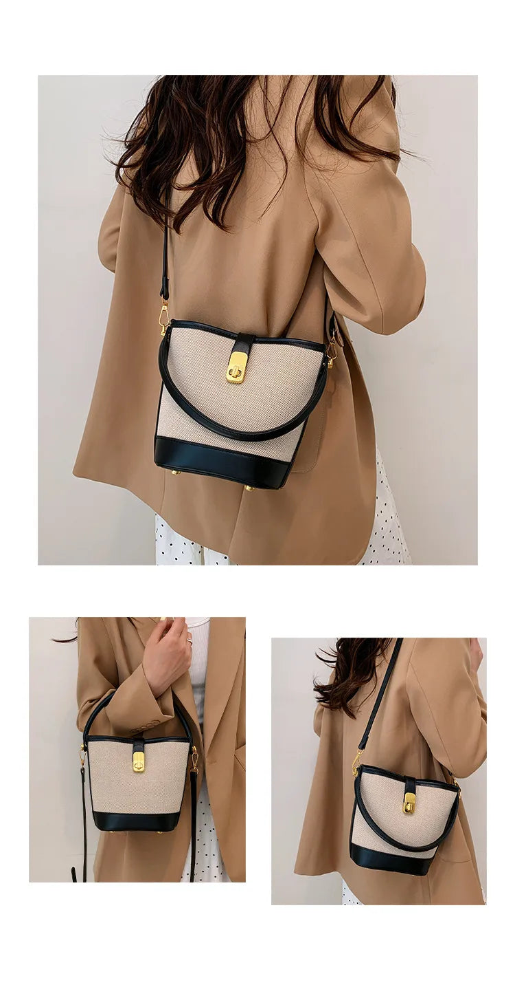 Color Splice Summer Handbag-Black/Beige