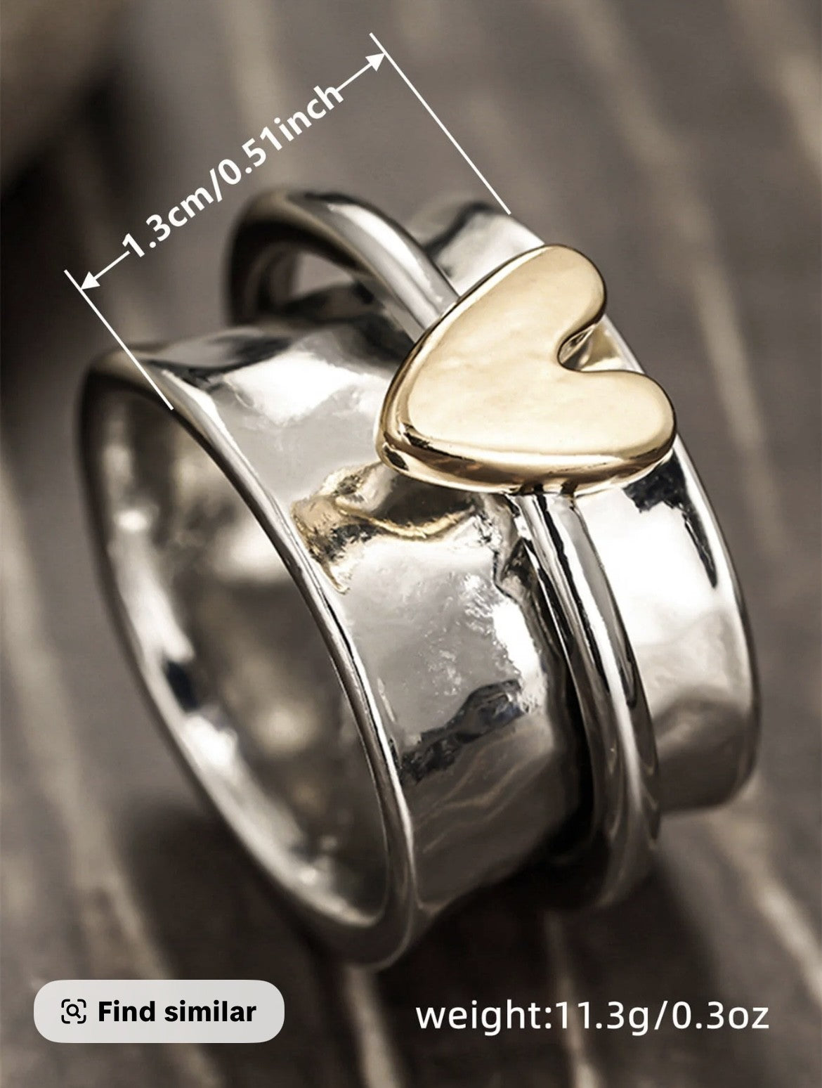 Silver Ring with Gold Heart