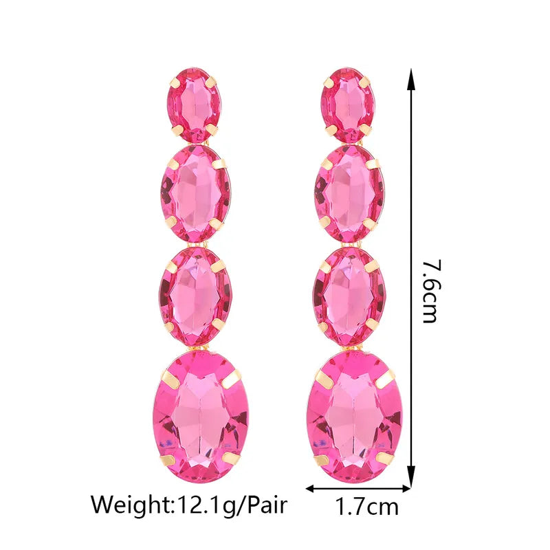 Crystal Drop Earrings-Light Green, Light Pink, Fushia
