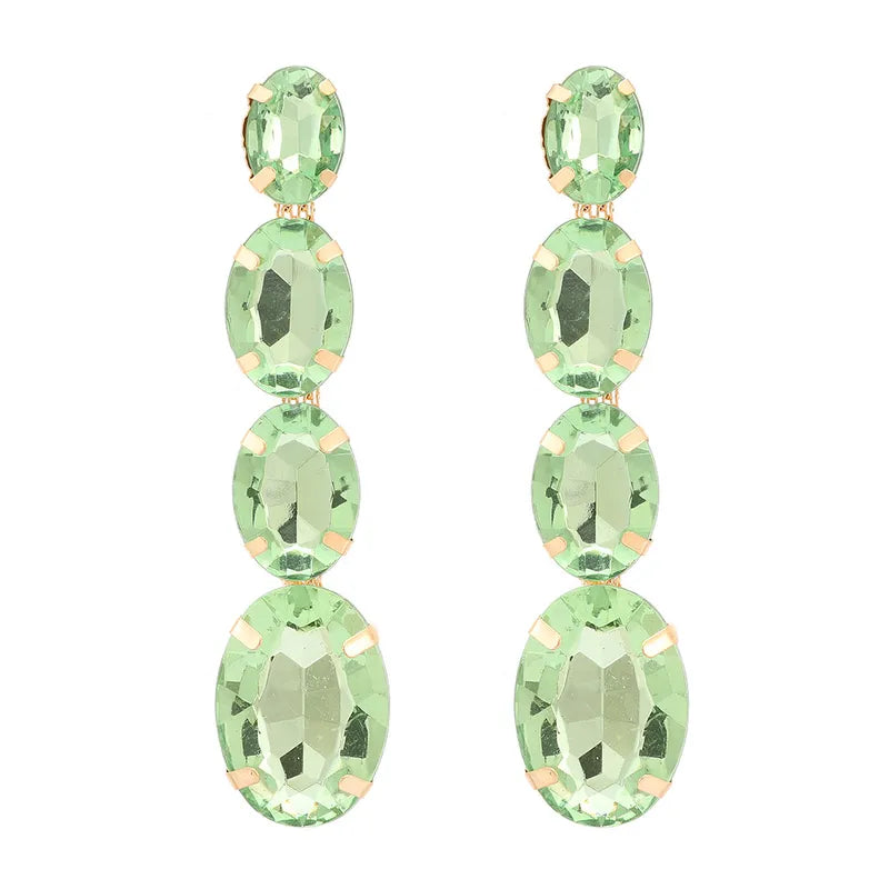 Crystal Drop Earrings-Light Green, Light Pink, Fushia