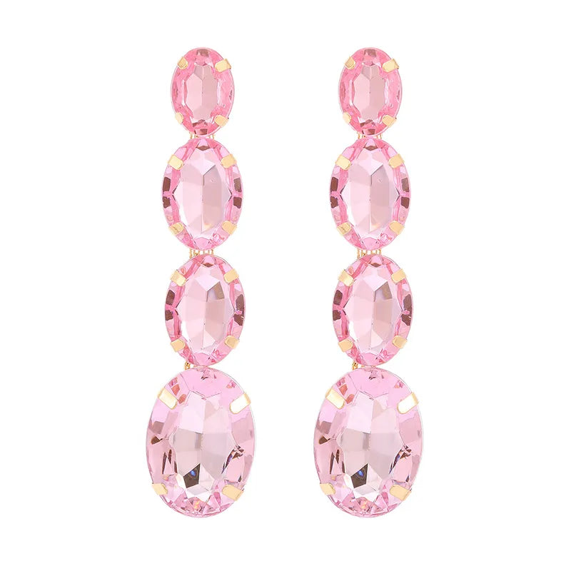 Crystal Drop Earrings-Light Green, Light Pink, Fushia