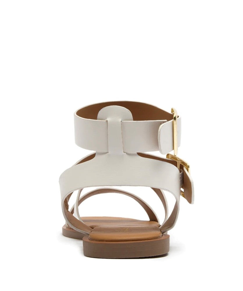 Qupid White Buckle Up Sandals