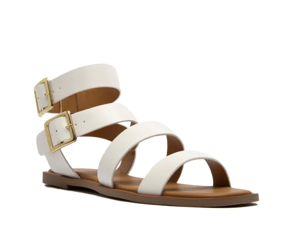 Qupid White Buckle Up Sandals