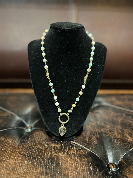 Amazonite and Ivory Crystal Drop Necklace