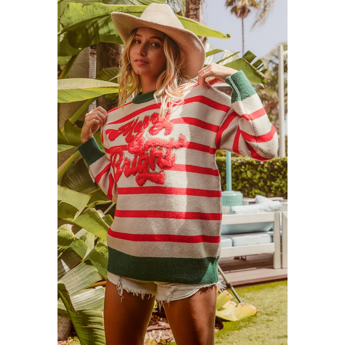 Merry and Bright Striped Christmas Sweater