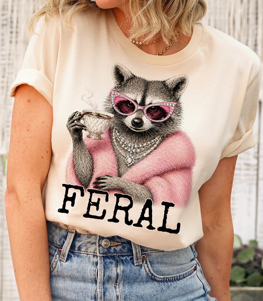 Feral Raccoon Pink Coat T-Shirt