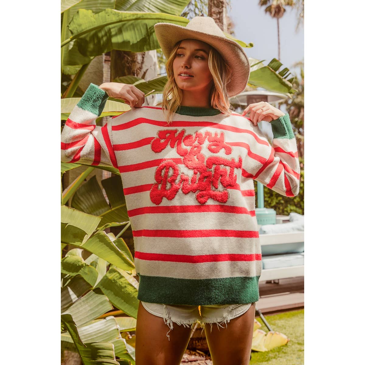 Merry and Bright Striped Christmas Sweater