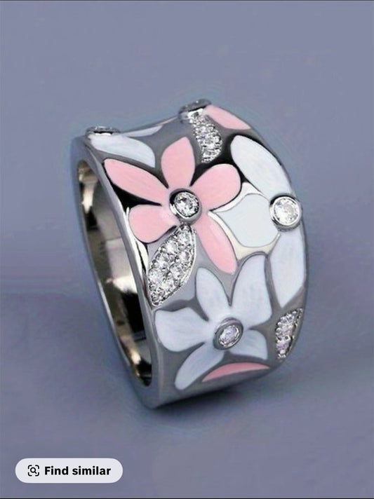 Flower Power Ring-Pink and White
