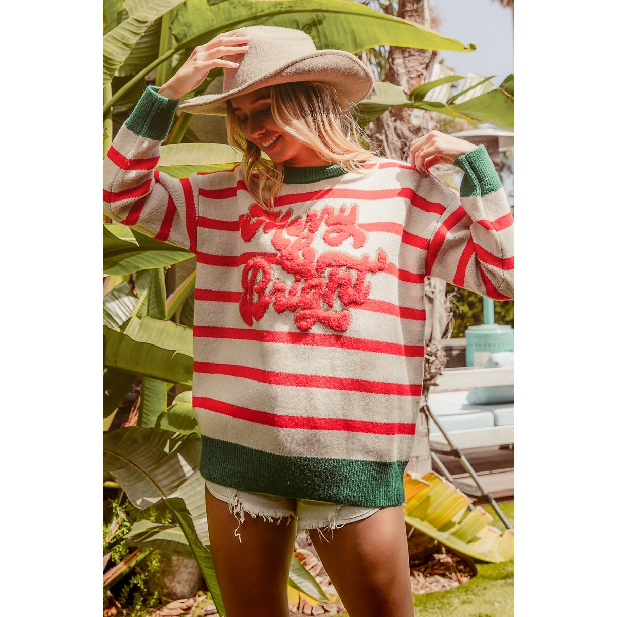 Merry and Bright Striped Christmas Sweater