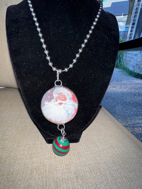 Art by Amy Santa Bubble Necklace-Red/Green Striped Ball