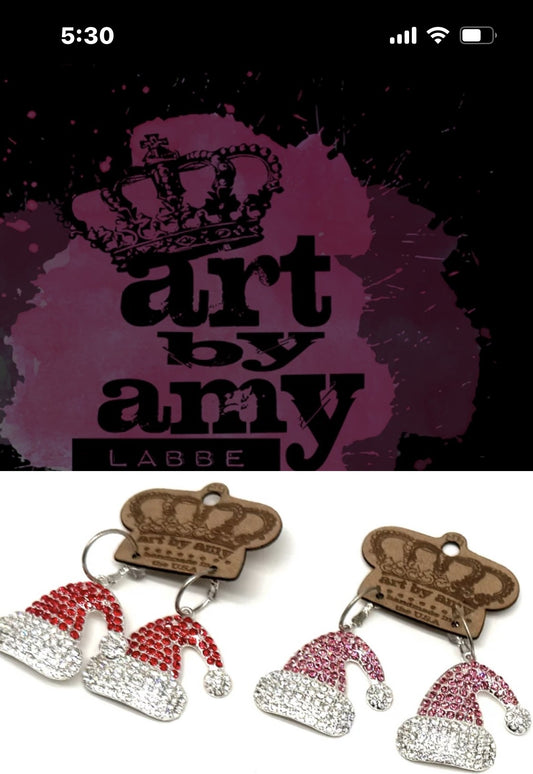 Art by Amy Santa Hat Earrings-Pink