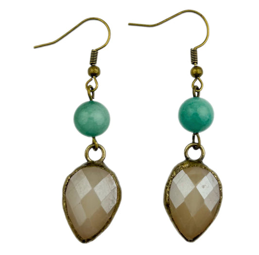 Amazonite with French Gilt Gold Ivory Drop Earrings