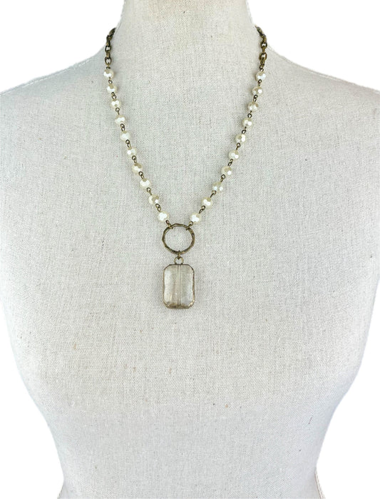 Lyles Antique Gold with Ivory Beads Necklace