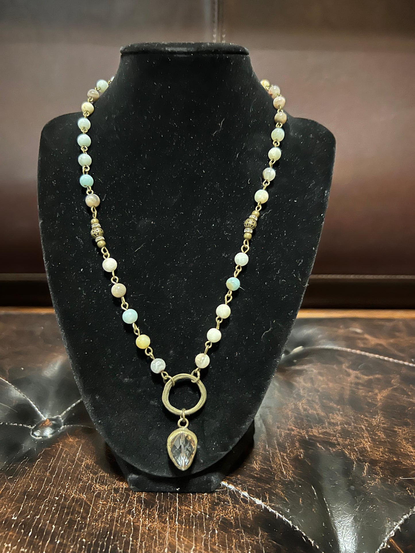 Amazonite and Ivory Crystal Drop Necklace