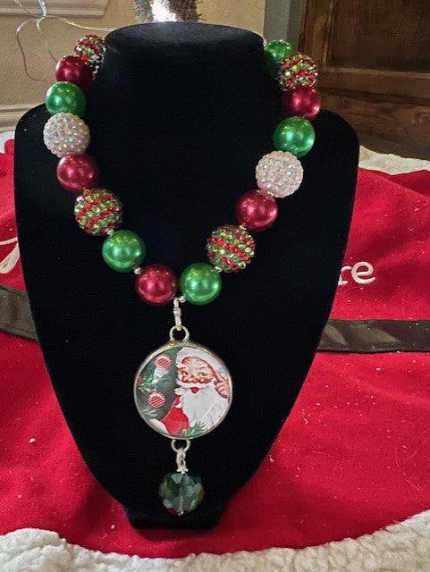 Christmas Time Necklace-Art by Amy Bubble Santa Faces