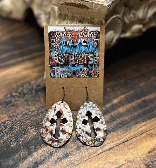 Bronze Cross Rhinestone Earrings