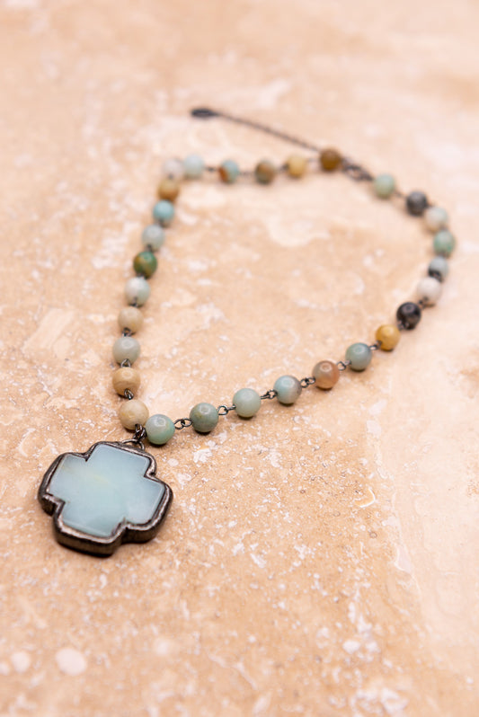 Theresa Amazonite Necklace with Cross