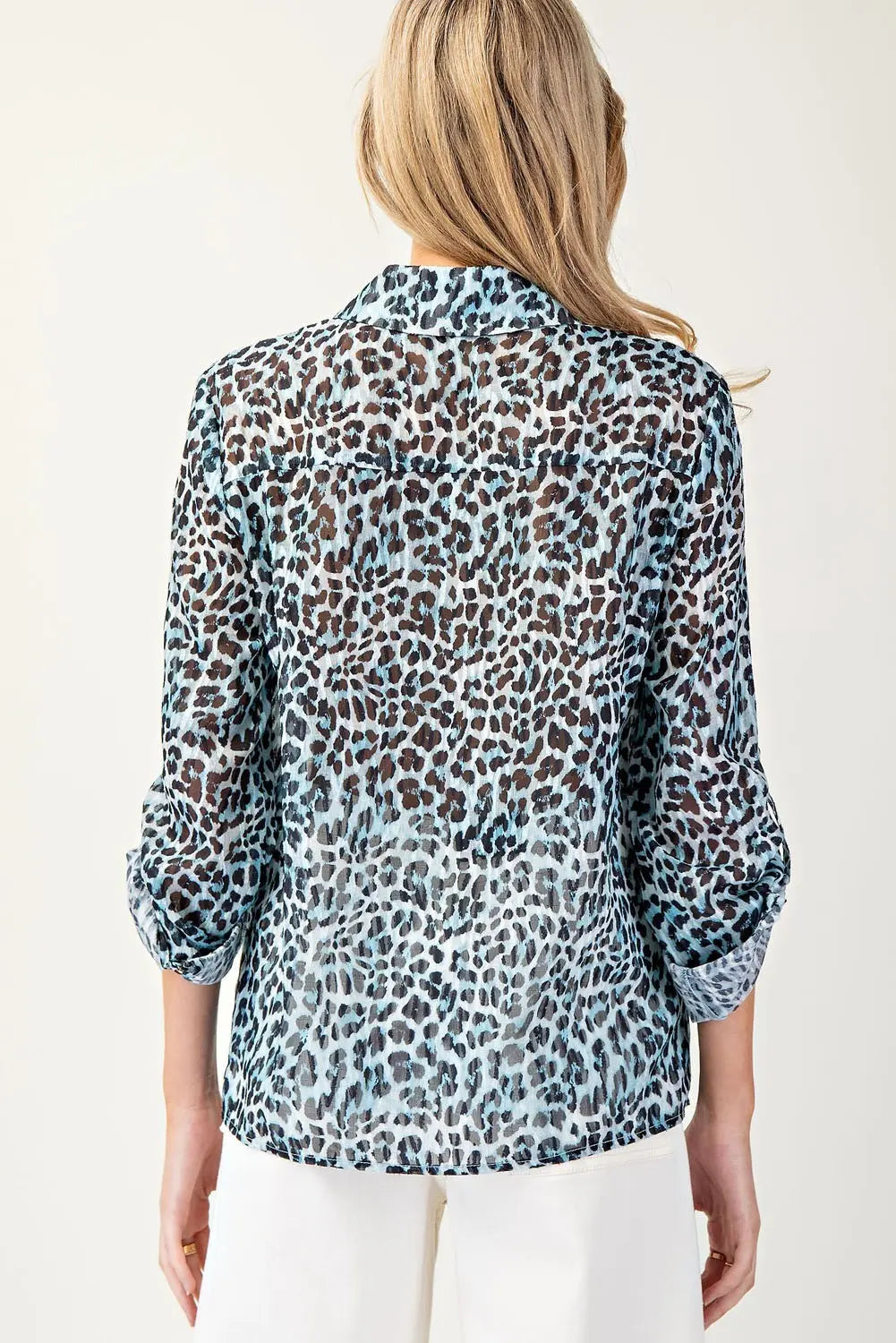 Sassy Saphire Leopard Button Down Top