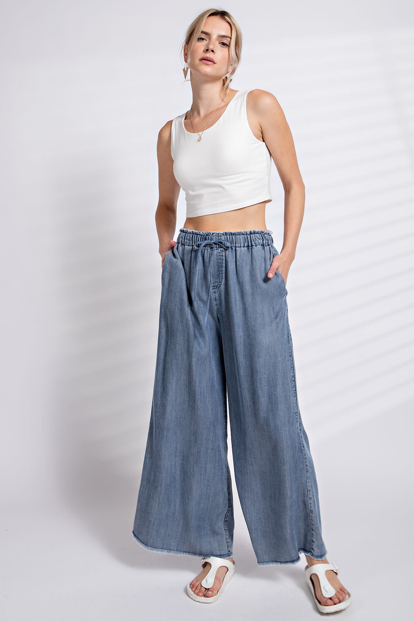 Easel Wide Leg Pants in Washed Denim-LAST Item- MED