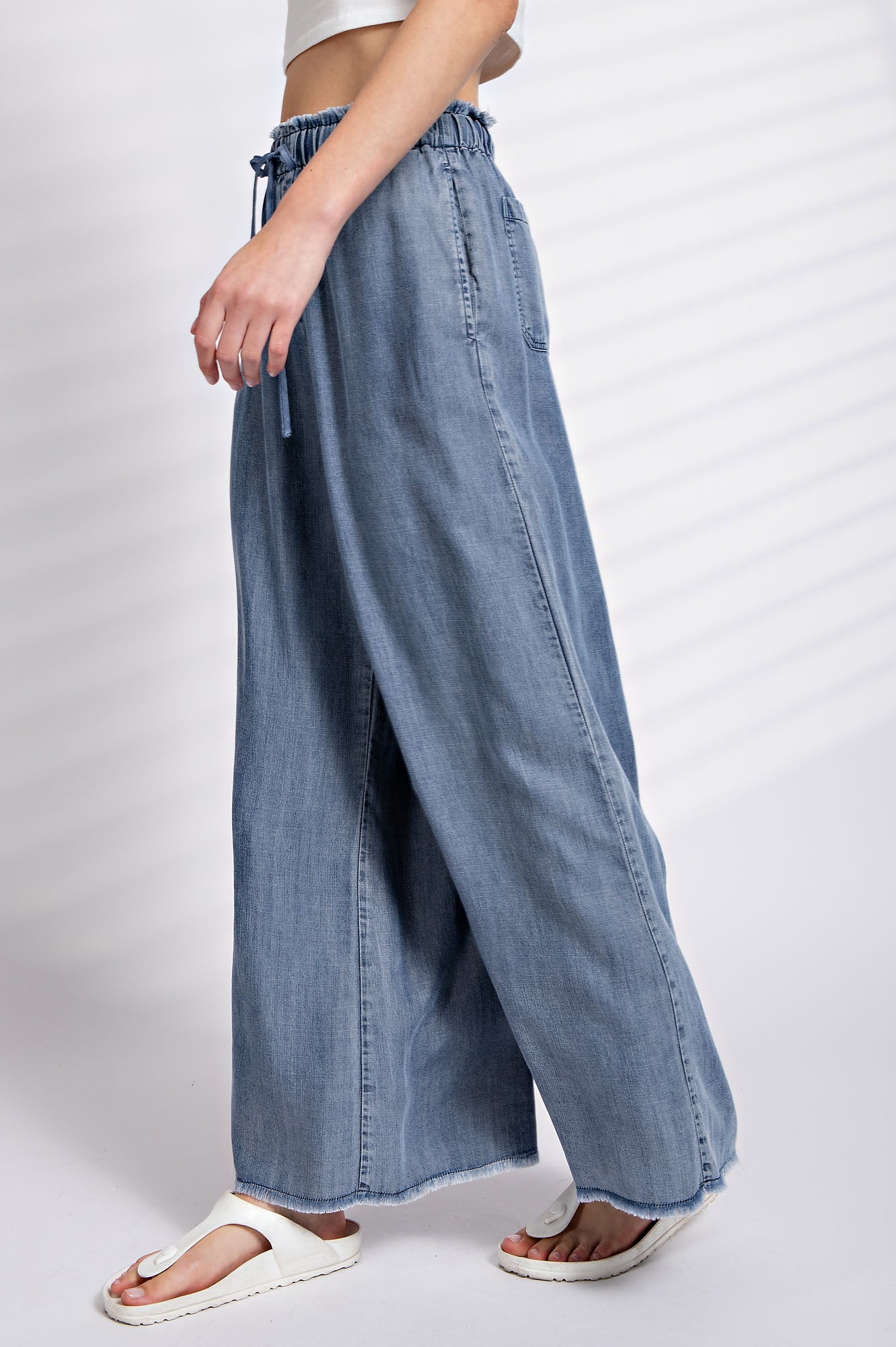 Easel Wide Leg Pants in Washed Denim-LAST Item- MED