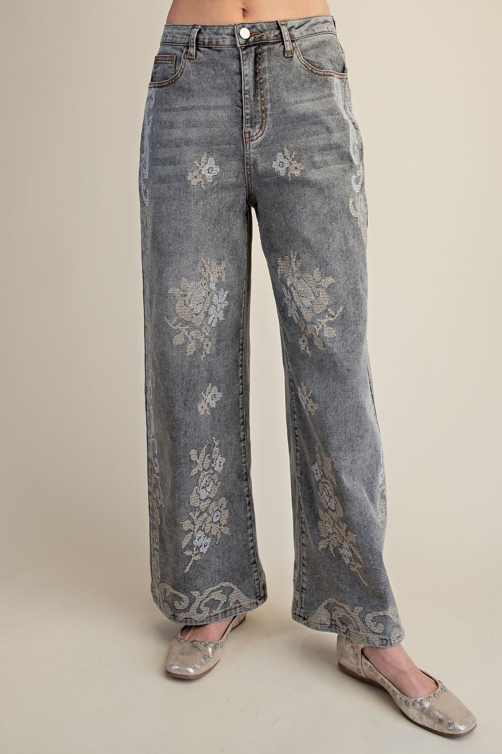 Easel's Embroidered Jeans - Ash