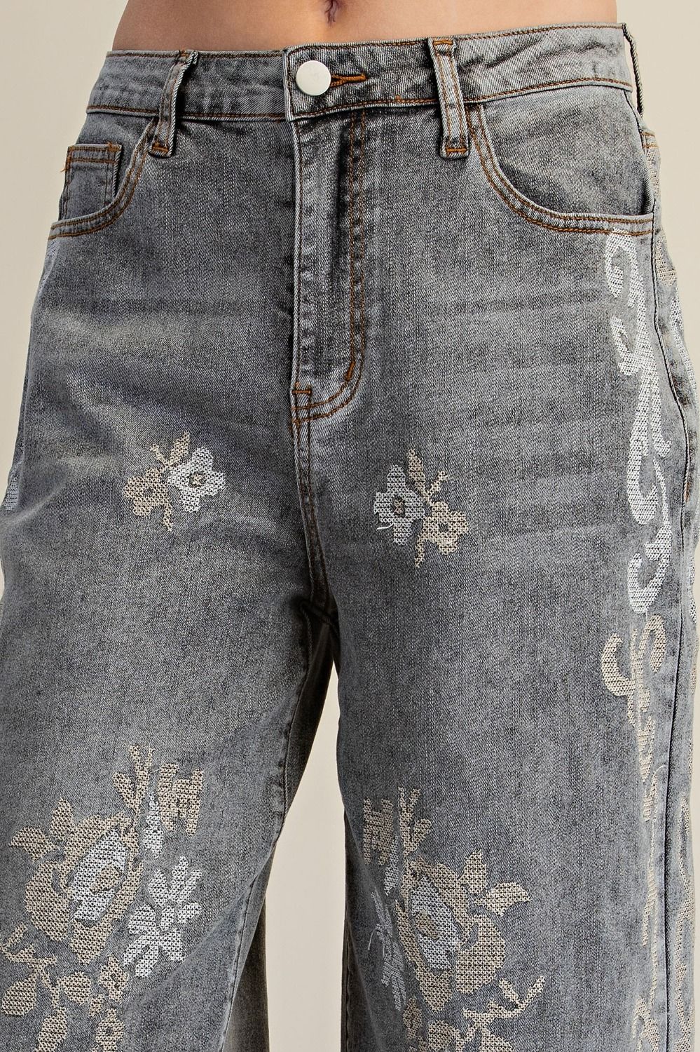 Easel's Embroidered Jeans - Ash