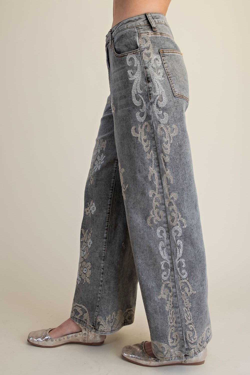Easel's Embroidered Jeans - Ash