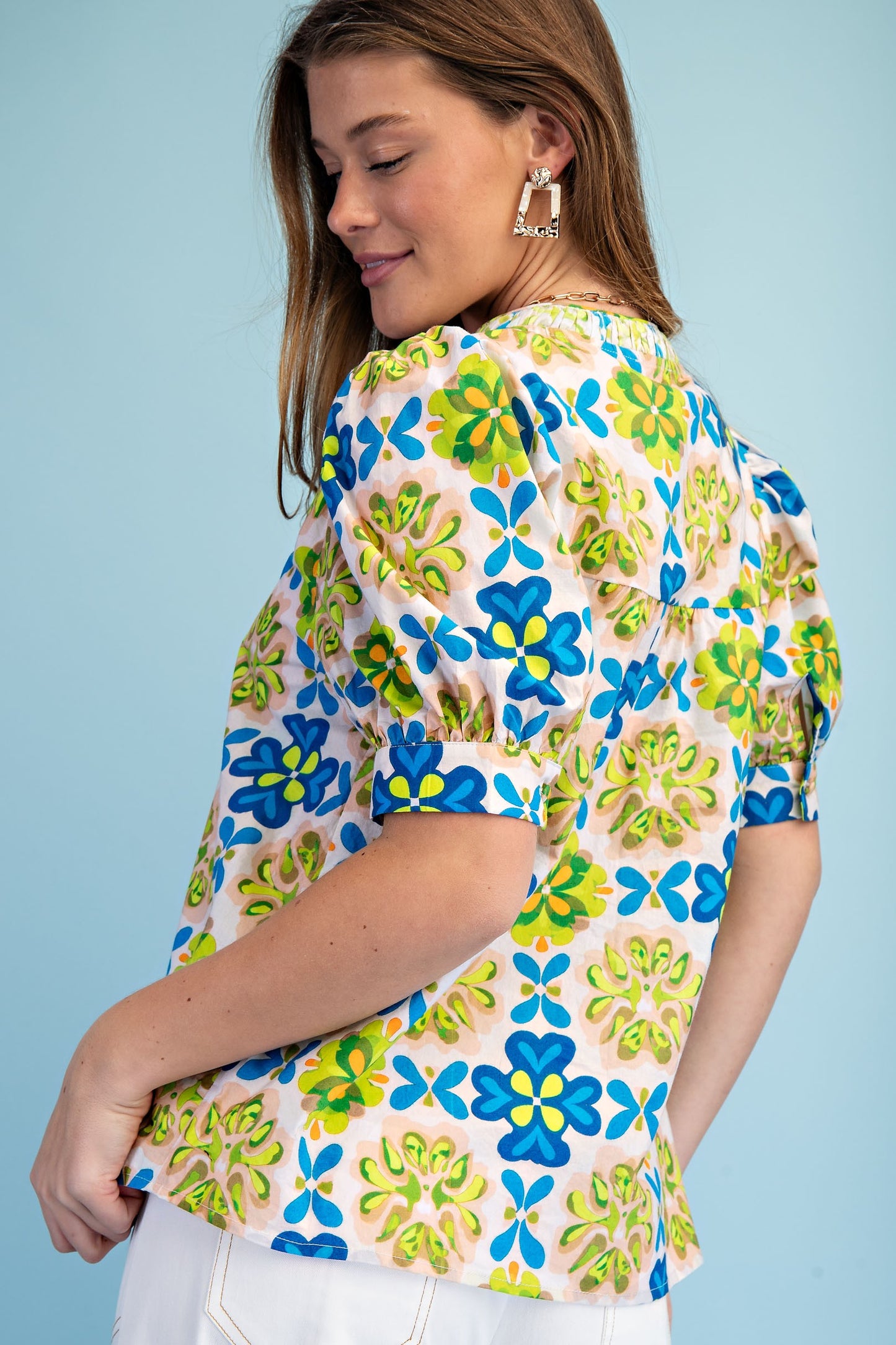 Feeling Retro Blouse-Blue/Green