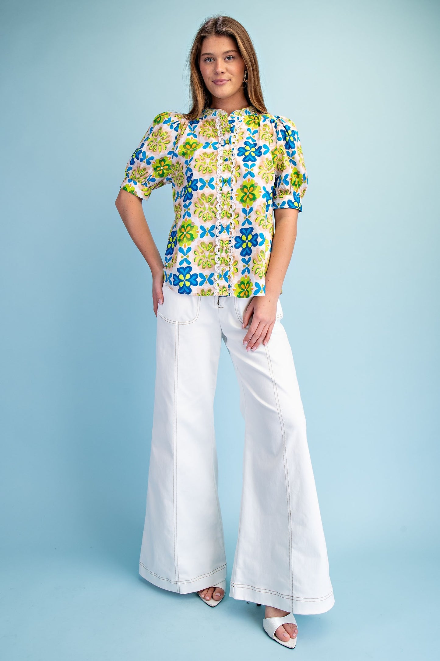 Feeling Retro Blouse-Blue/Green
