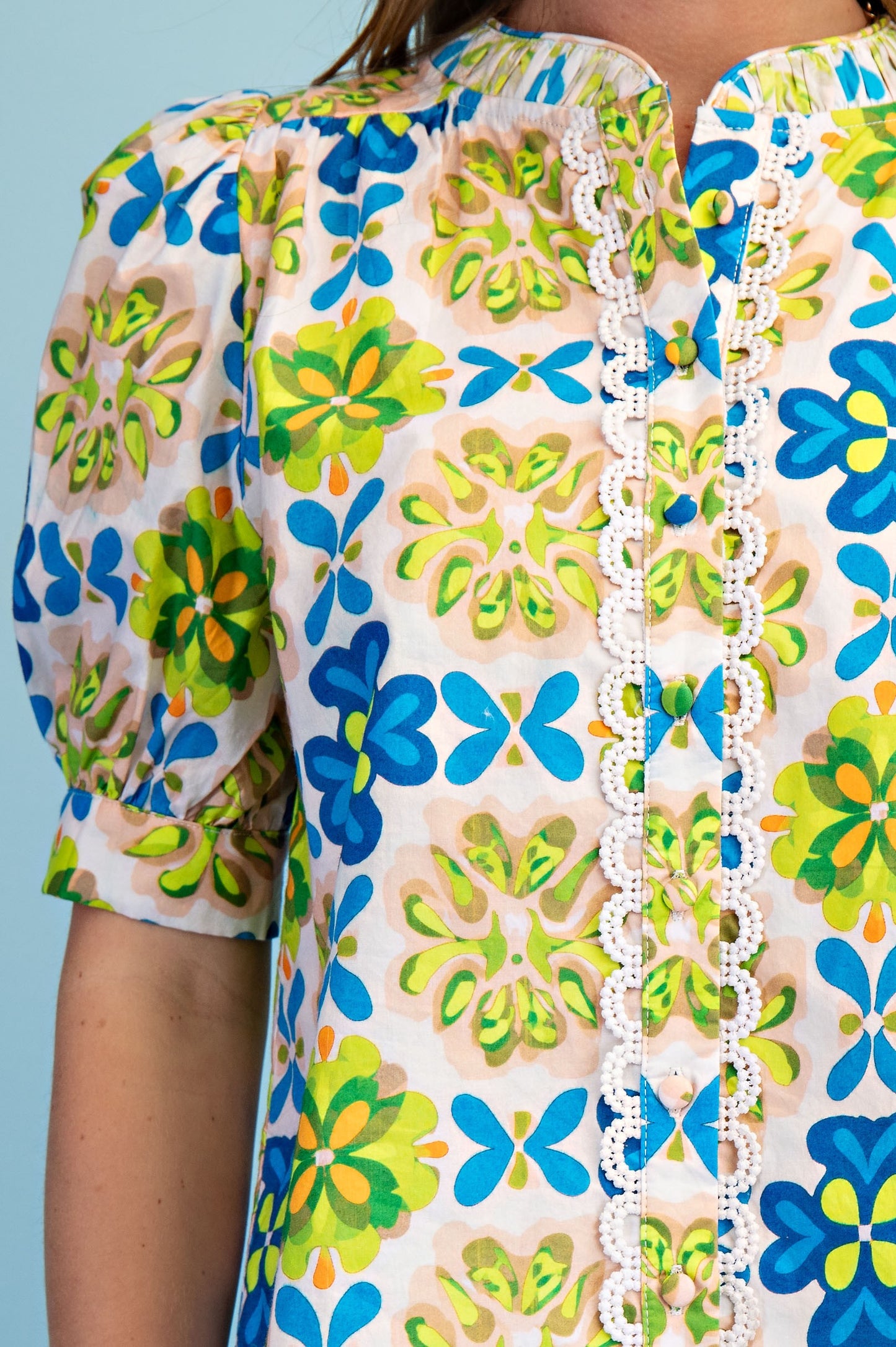 Feeling Retro Blouse-Blue/Green