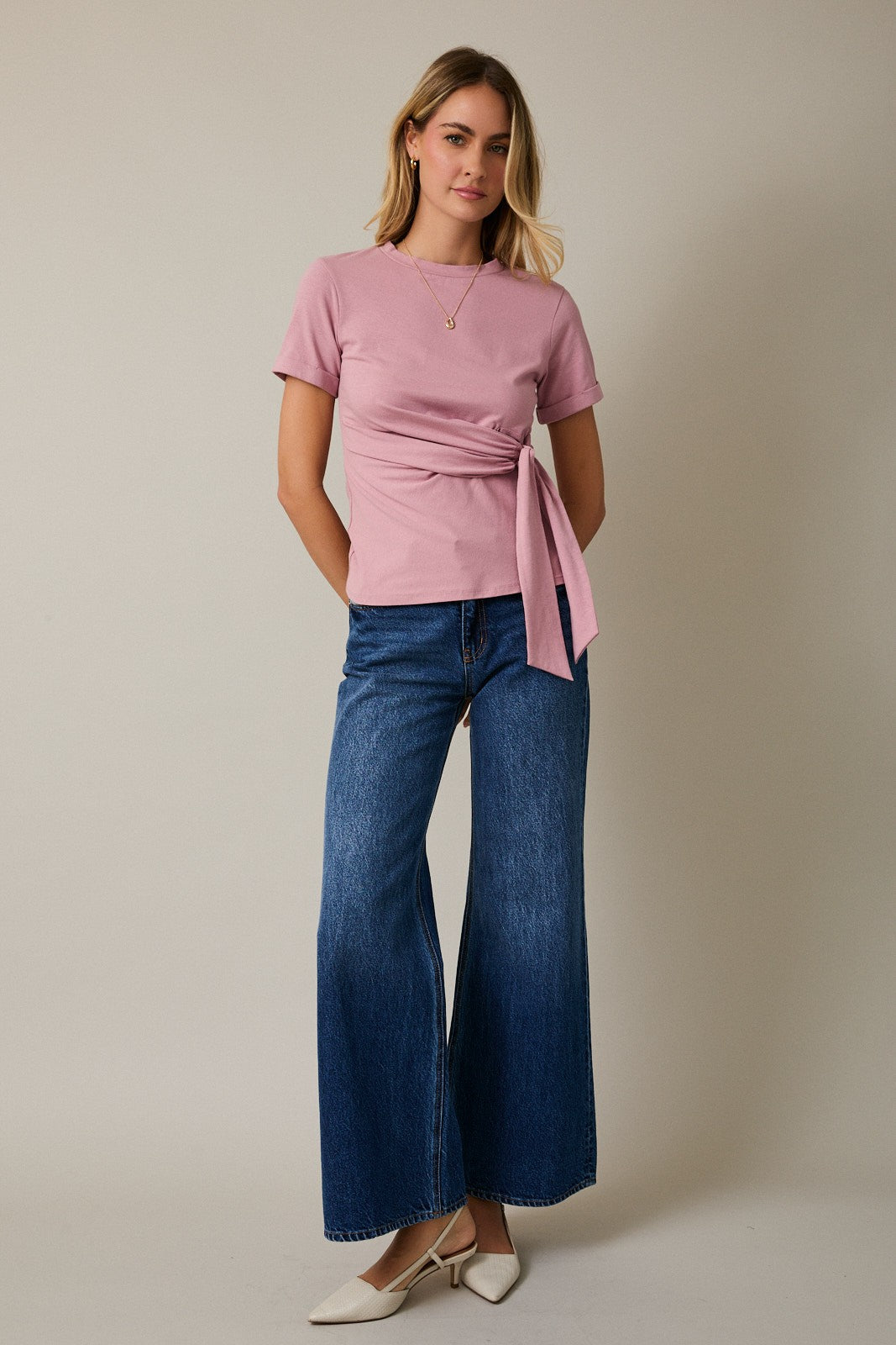 Mave Top in Mauve - Waist Tie Blouse