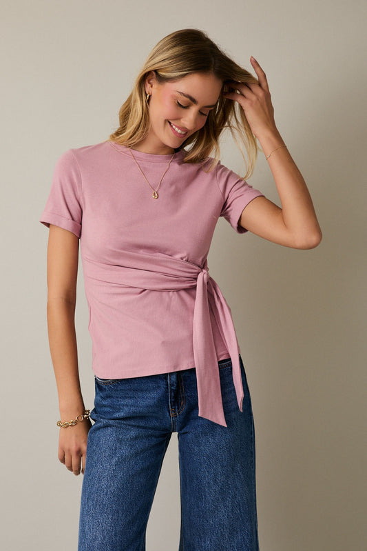 Mave Top in Mauve - Waist Tie Blouse