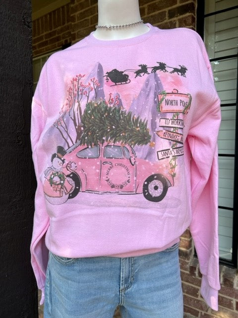 Christmas Pink Bug Sweatshirt